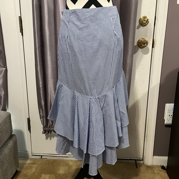 Blue and white striped high-low ruffle skirt, M - Picture 2 of 3